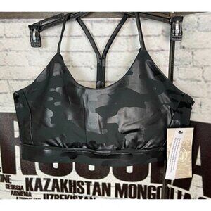 Sage Jrs XL Black Camoflauge Faux Leather Lined Y-Back Cut-Out Sports Bra